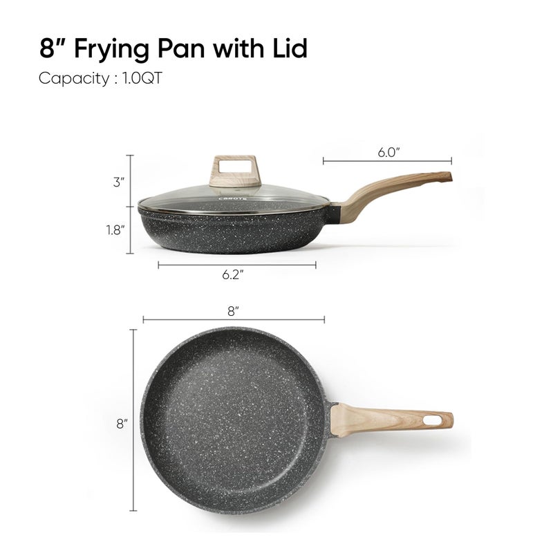CAROTE Non Stick Frying Pan Skillet, 8" Nonstick Fry Pan with Glass Lid, Egg Pan Omelet Pans, Granite Cookware, PFOA Free (Classic Granite, 8-Inch) - Image 2