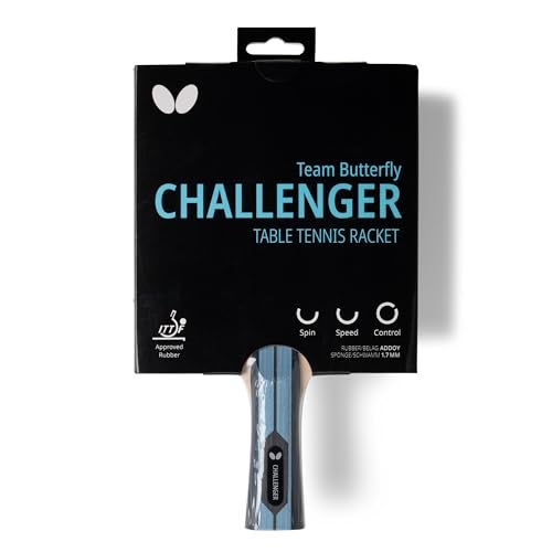 Butterfly Team Challenger Table Tennis Bat, Professional Table Tennis Bat for Beginners and Advanced Players, ITTF Approval for Competitions, Black, Ice Blue, Concave - Image 1