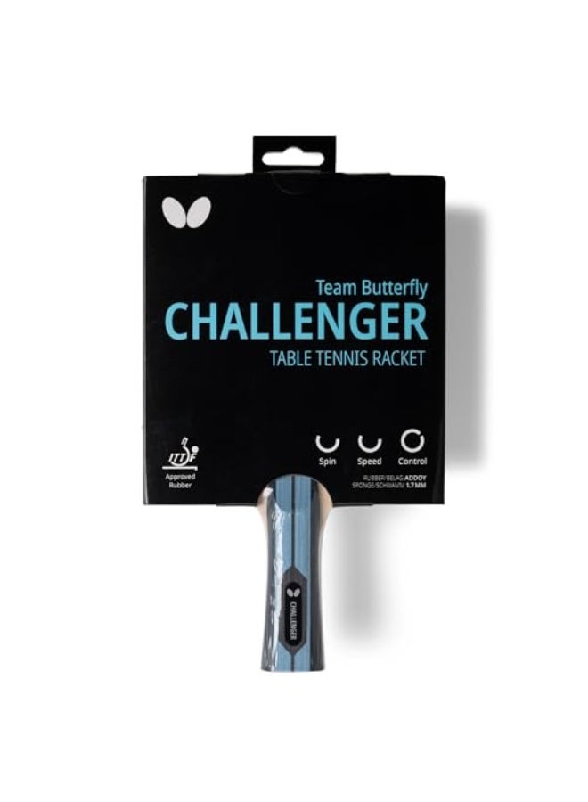 Butterfly Team Challenger Table Tennis Bat, Professional Table Tennis Bat for Beginners and Advanced Players, ITTF Approval for Competitions, Black, Ice Blue, Concave - Image 1