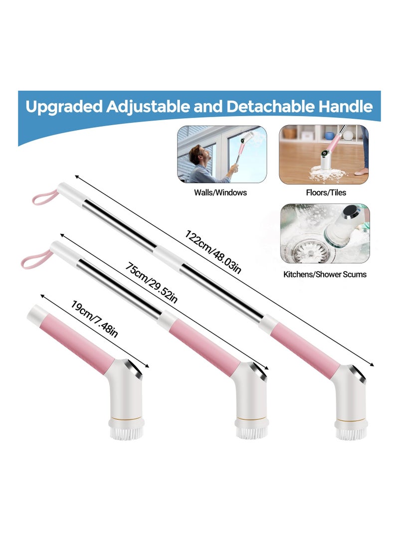 فرشاة تنظيف كهربائية دوارة، فرشاة تنظيف بلا أسلاك لحوائط الحمام مع مقبض طويل قابل للتعديل، 3 سرعات/عرض رقمي، ماكينة تنظيف دوارة قابلة للشحن للأرضيات، وحوض الاستحمام، والنوافذ (وردي) - Image 4