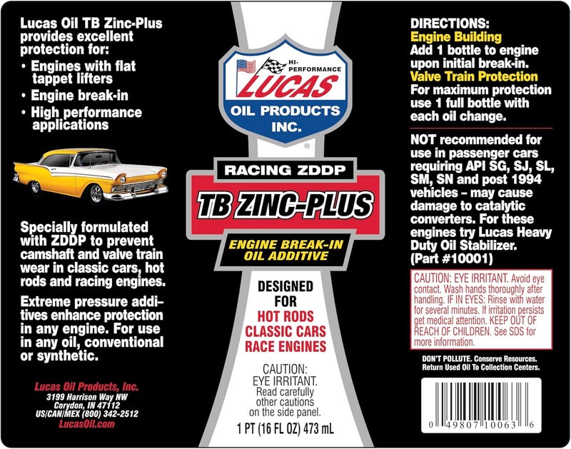Lucas Oil 10063 Engine Break-In Oil Additive with TB Zinc Plus - 16 Ounce - Image 3