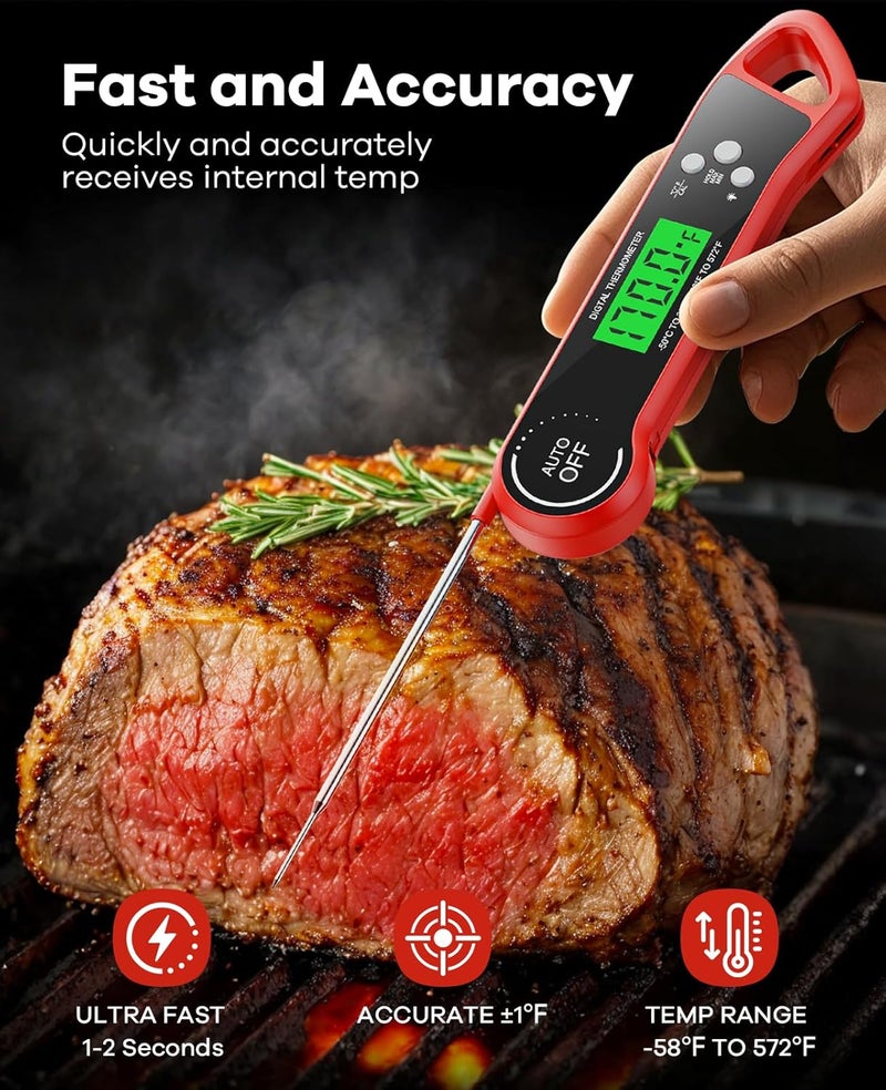 SILVLF Meat Thermometer Digital, Instant Read Thermometer with Backlight, Calibration & Hold Function, Waterproof Food Thermometer for Kitchen and Outside, BBQ,Turkey, Candy, Liquids, Beef (red) - Image 2