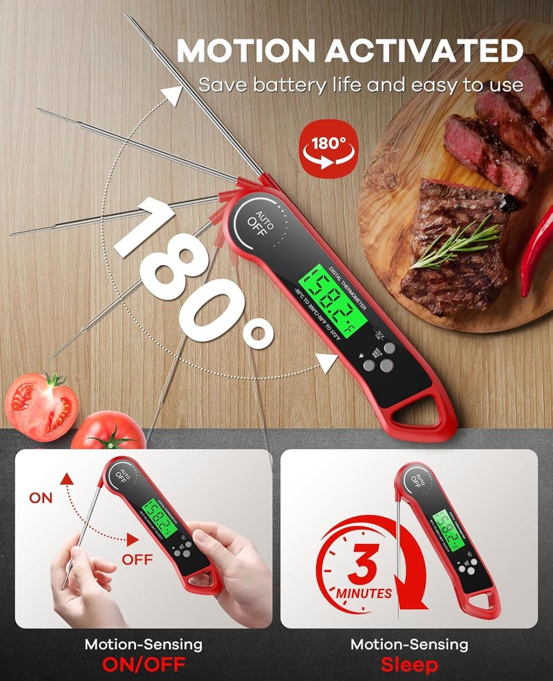 SILVLF Meat Thermometer Digital, Instant Read Thermometer with Backlight, Calibration & Hold Function, Waterproof Food Thermometer for Kitchen and Outside, BBQ,Turkey, Candy, Liquids, Beef (red) - Image 4