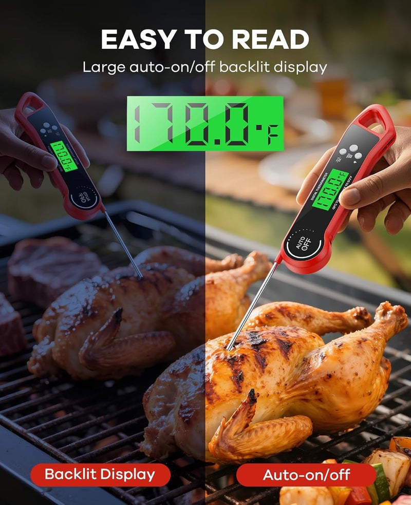 SILVLF Meat Thermometer Digital, Instant Read Thermometer with Backlight, Calibration & Hold Function, Waterproof Food Thermometer for Kitchen and Outside, BBQ,Turkey, Candy, Liquids, Beef (red) - Image 3