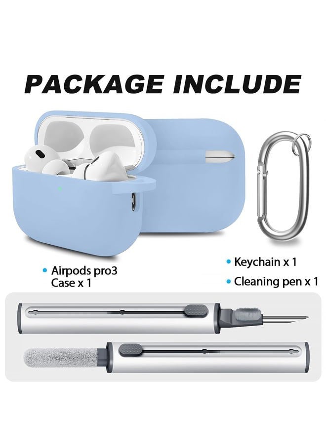 Woyinger Compatible with AirPod Pro 3 Case Cover with Cleaner Kit, Soft Silicone Cover for AirPods Pro 3rd Generation Comes with Keychain for Women Men,Suitable for 3rd Generation Case, Sky Blue - Image 2