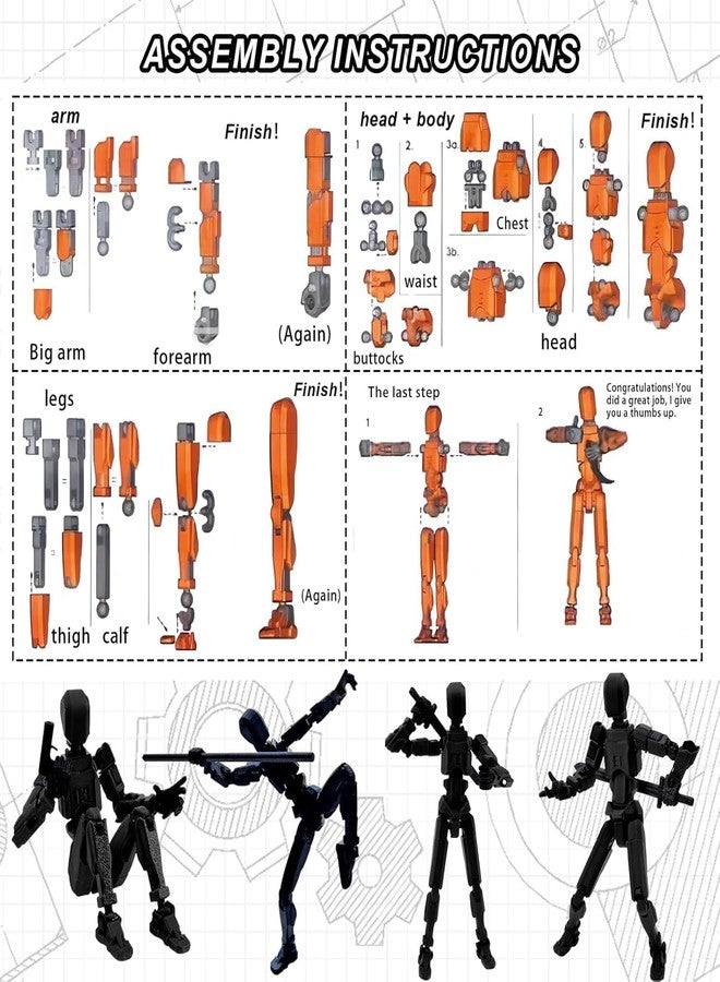 ENZAMOL White Dummy 13 Action Figure Toys Robot Pet Toys for Men 3D Printed Products DIY Assembly Dummy 13 Action Figures Articulated Joints Robot t13 Action Figure for Desktop t 13 Mini Figures - Image 4