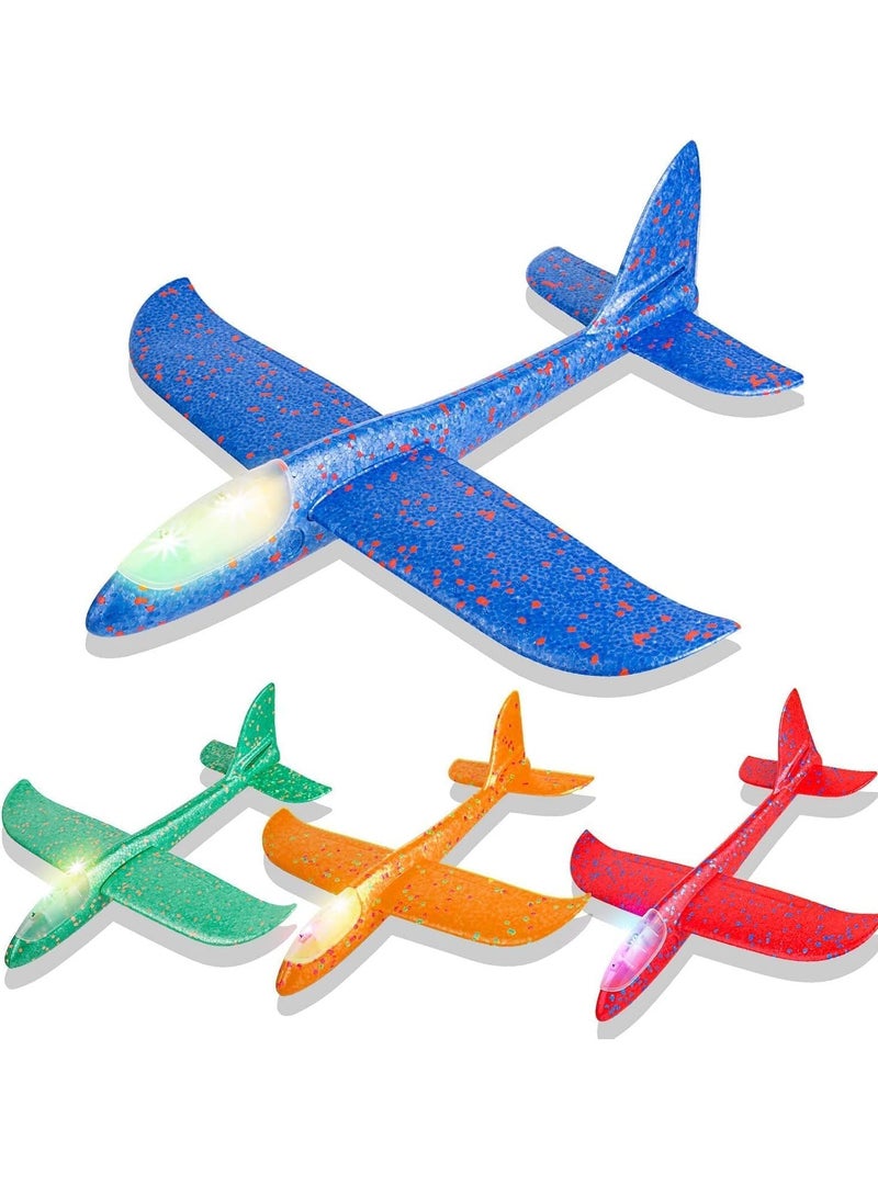 ARGT طائرة LED للأطفال - 4 عبوات - طائرات جلايدر كبيرة من الفوم بحجم 17.5 بوصة للأطفال، 2 وضع طيران، لعبة رياضية خارجية، طائرة قابلة للرمي للأولاد والبنات، مادة EPP آمنة، أضواء LED ليلية، هدايا عيد ميلاد - Image 1
