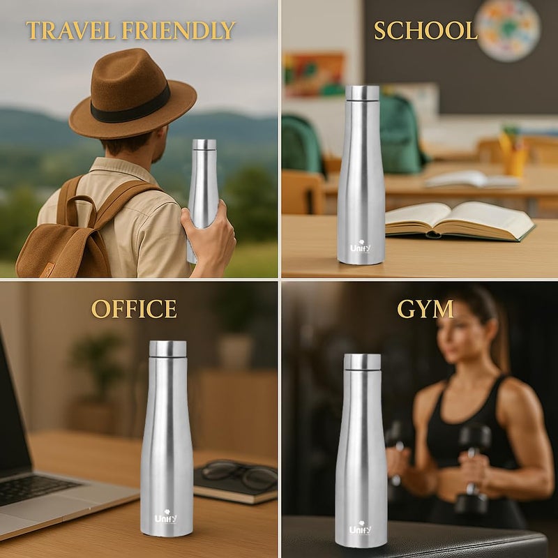 Unify Stainless Steel Water Bottle 1 Litre for Fridge, School, Office, Gym, Travel | Leak Proof, Rust Free & BPA Free | Easy to Carry Bottle for Girls, Boys, Kids & Adults (Jupiter, Set of 1, 1000 ml) - Image 4
