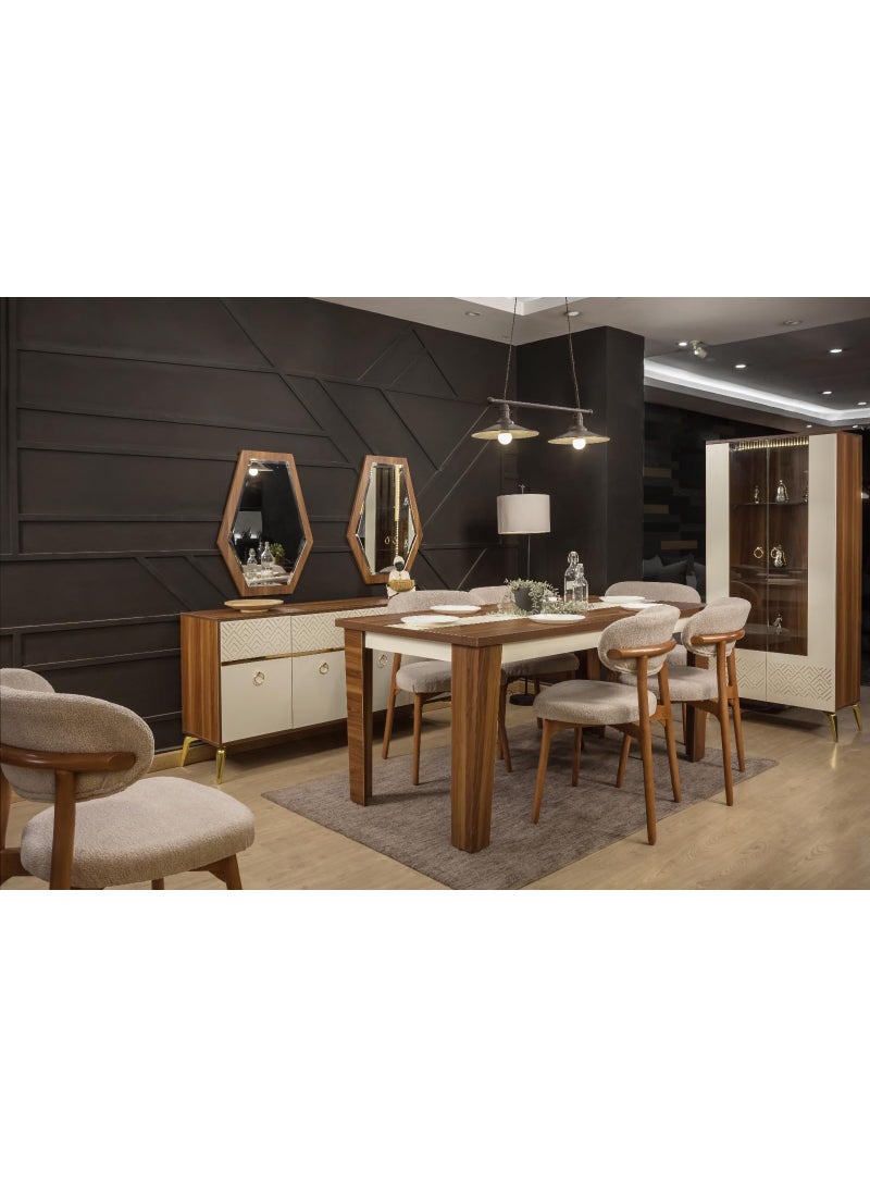 ترابيزة سفرة مودرن خشب طبيعي مع كراسي مبطنة – 180×90 سم