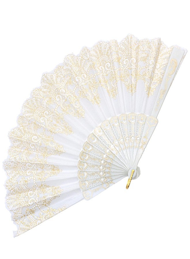 EOSAU Handheld Chinese Folding Fan Hand Fans for Women Foldable Bulk for Party Wedding Church Dancing (White) - Image 1