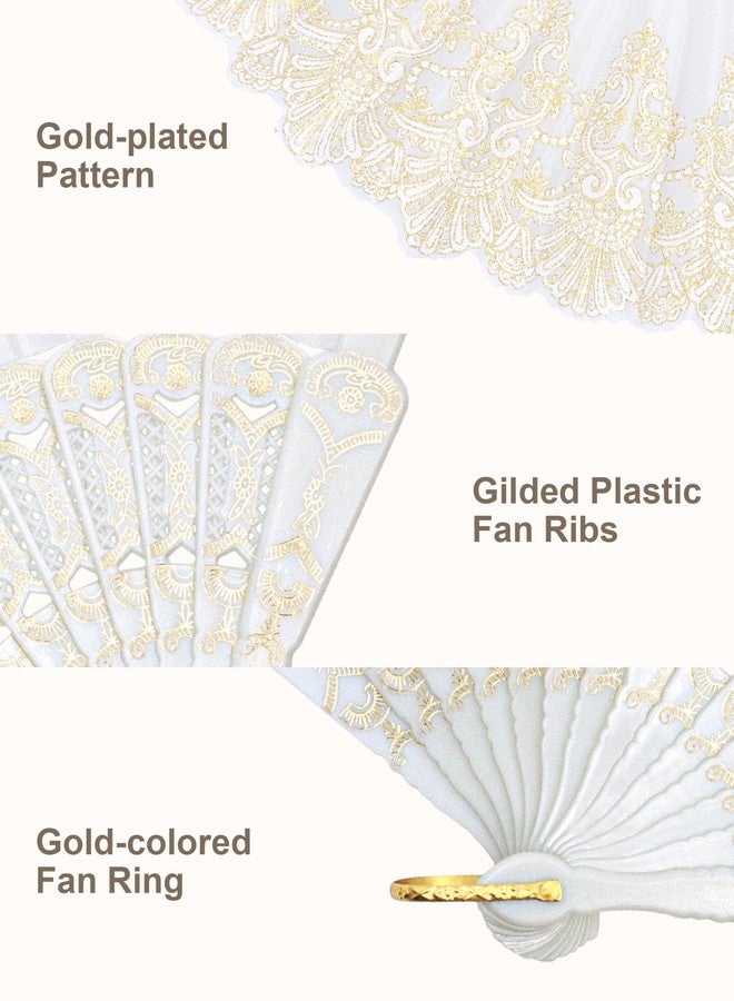 EOSAU Handheld Chinese Folding Fan Hand Fans for Women Foldable Bulk for Party Wedding Church Dancing (White) - Image 2
