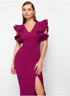 trendyol Plum Ruffle Detailed Woven Elegant Evening Dress TPRSS20EL2661  - Image 3