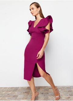 trendyol Plum Ruffle Detailed Woven Elegant Evening Dress TPRSS20EL2661  - Image 2