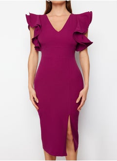 trendyol Plum Ruffle Detailed Woven Elegant Evening Dress TPRSS20EL2661  - Image 4