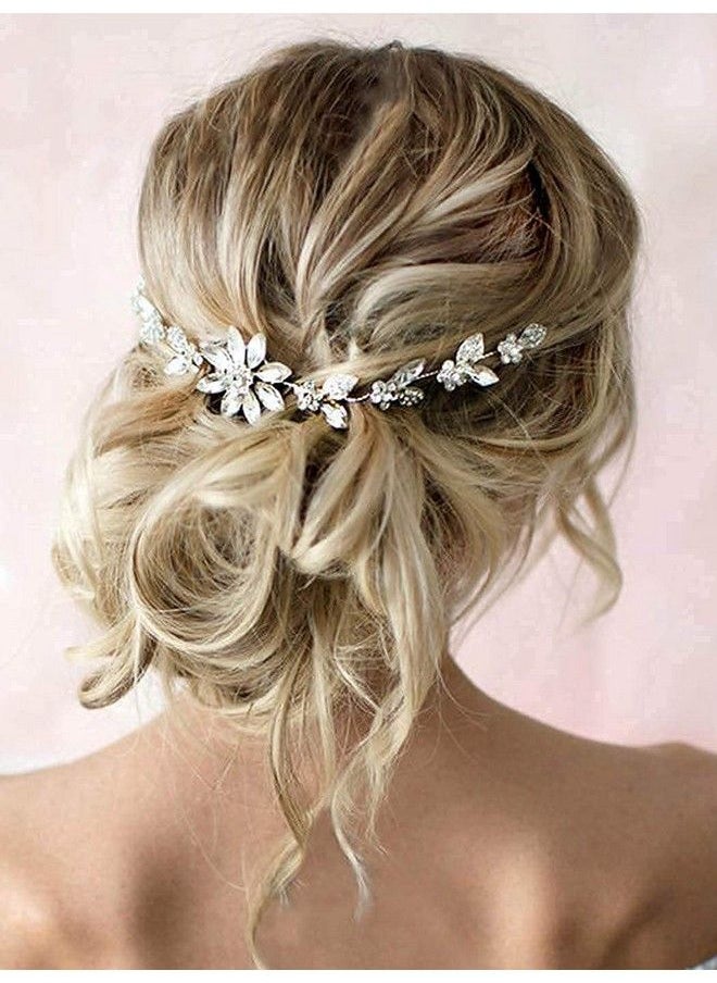 Unsutuo - Crystal Bride Wedding Hair Vine Silver Flower Bridal Hair Headpiece Rhinestone Hair Pieces For Women And Girls - Image 1
