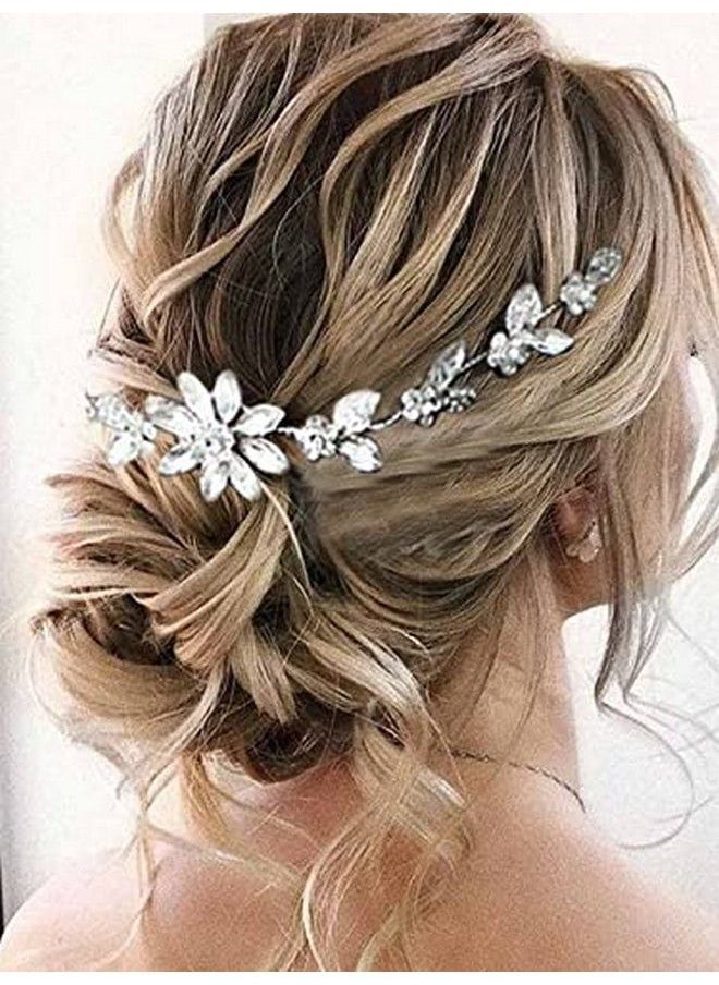 Unsutuo - Crystal Bride Wedding Hair Vine Silver Flower Bridal Hair Headpiece Rhinestone Hair Pieces For Women And Girls - Image 1