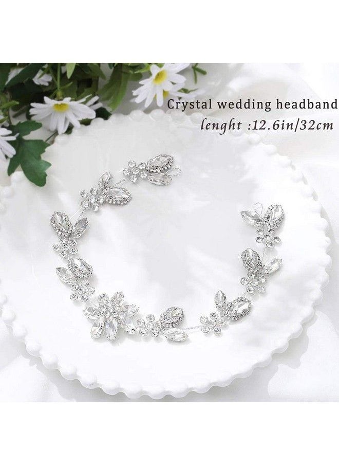 Unsutuo - Crystal Bride Wedding Hair Vine Silver Flower Bridal Hair Headpiece Rhinestone Hair Pieces For Women And Girls - Image 1