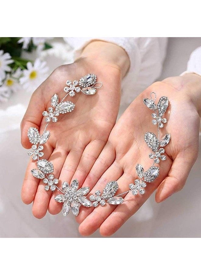 Unsutuo - Crystal Bride Wedding Hair Vine Silver Flower Bridal Hair Headpiece Rhinestone Hair Pieces For Women And Girls - Image 1