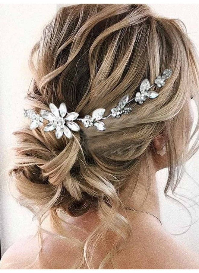 Unsutuo - Crystal Bride Wedding Hair Vine Silver Flower Bridal Hair Headpiece Rhinestone Hair Pieces For Women And Girls - Image 1