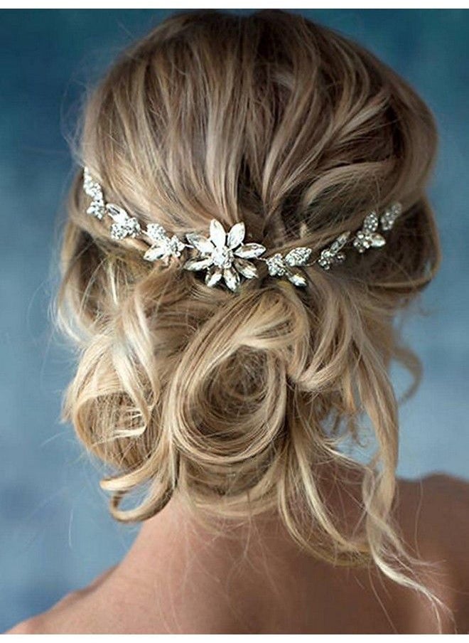 Unsutuo - Crystal Bride Wedding Hair Vine Silver Flower Bridal Hair Headpiece Rhinestone Hair Pieces For Women And Girls - Image 1