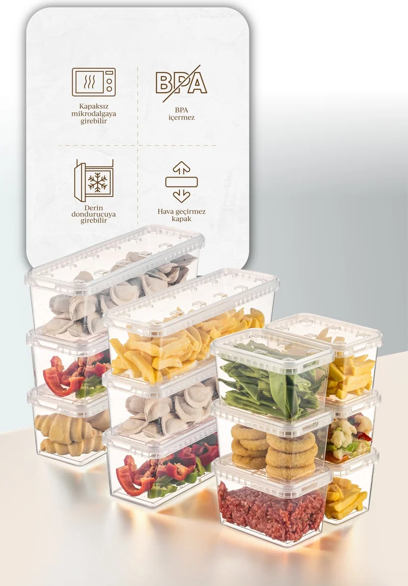 Vienev 12LI 6x(1.4-0.7 Lt) Block Refrigerator and Deep Freezer Leakproof Storage Container Transparent