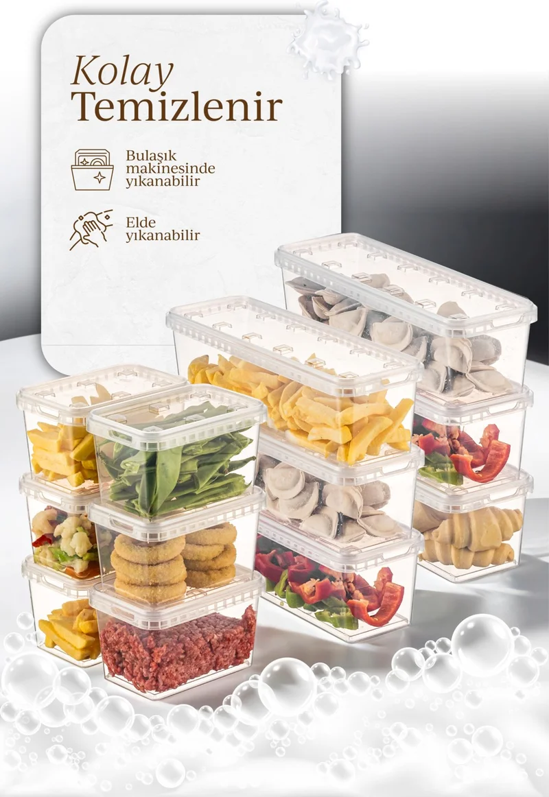 Vienev 12LI 6x(1.4-0.7 Lt) Block Refrigerator and Deep Freezer Leakproof Storage Container Transparent