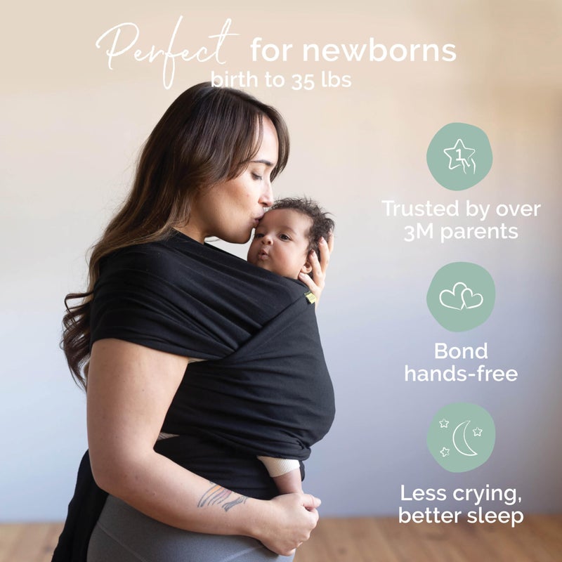 Boba Baby Wrap Carrier â€“ Original Baby Sling Carrier for Newborns (7â€“35 lbs), Soft, Secure, Hands-Free & Ergonomic, Ideal for Comfortable Bonding, New Parents (Black) - Image 2