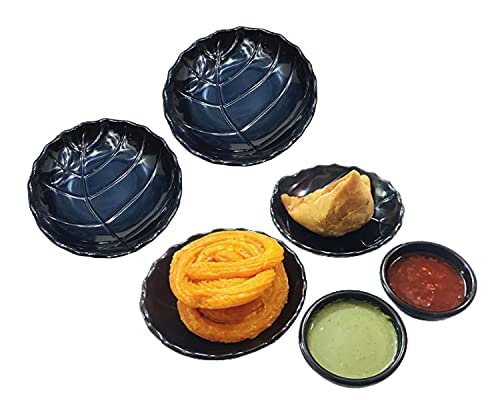 DECOR VIBES Melamine Dahi Bhalla and Chat Plate, Snack and Appetizer Plate, Tray for Party and Daily use Serving Platter, Unbreakable (Matt Black, Dia 4 Inch, Pack of 6) - Image 1
