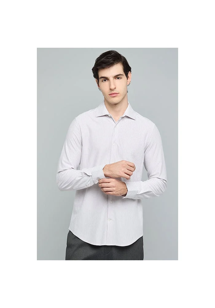 R&b Striped Shirt with Classic Collar and Long Sleeves