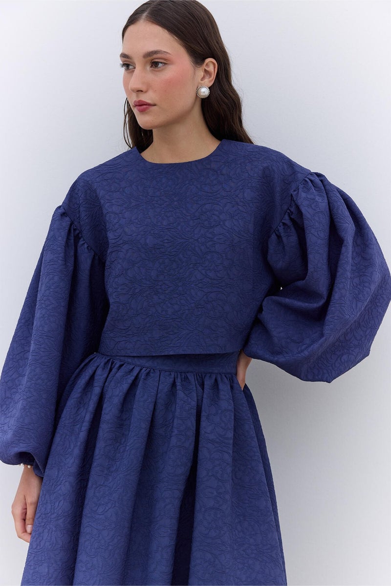 Manuka Pearl Detail Evening Blouse Midnight Blue  - Image 1