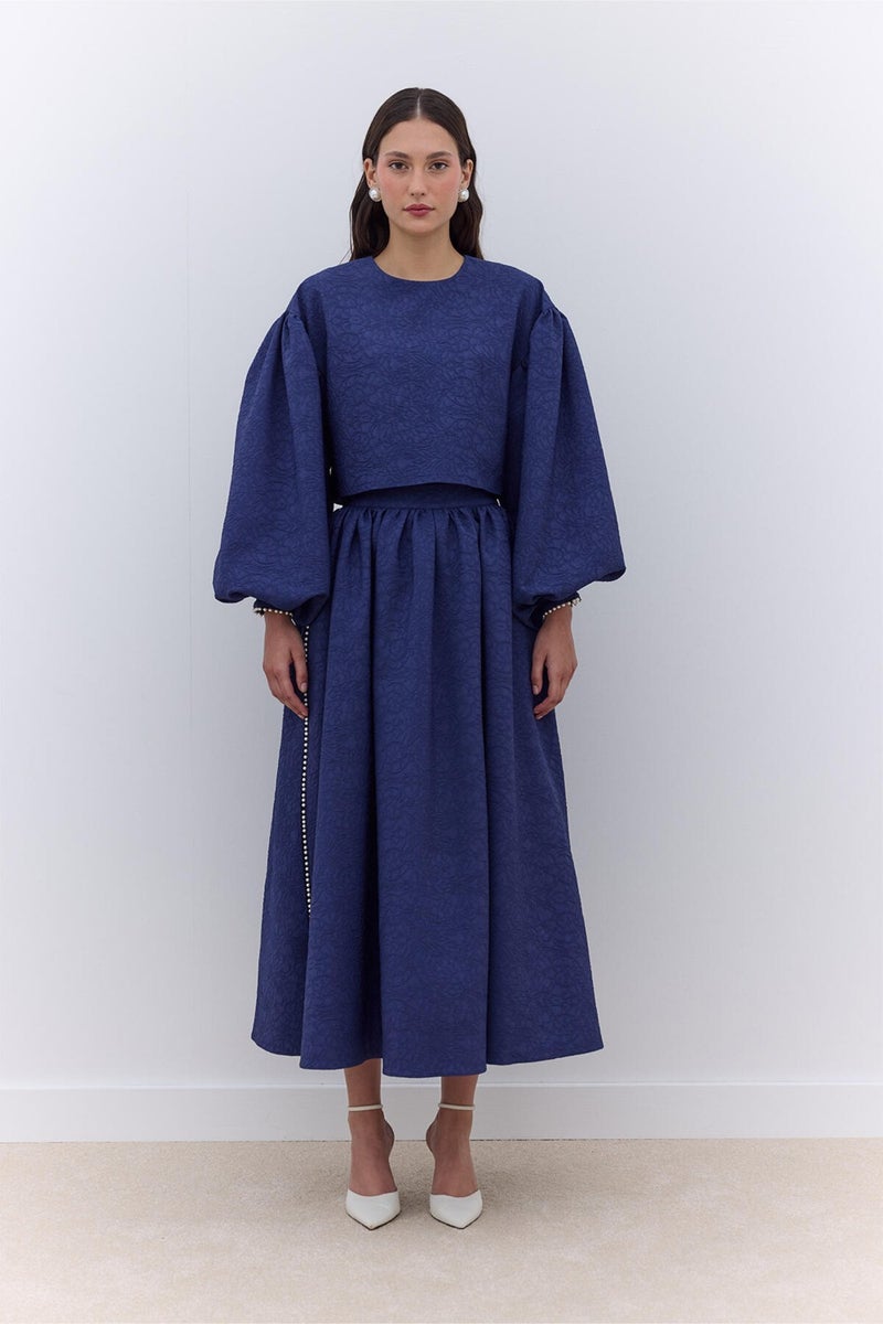 Manuka Pearl Detail Evening Blouse Midnight Blue  - Image 3