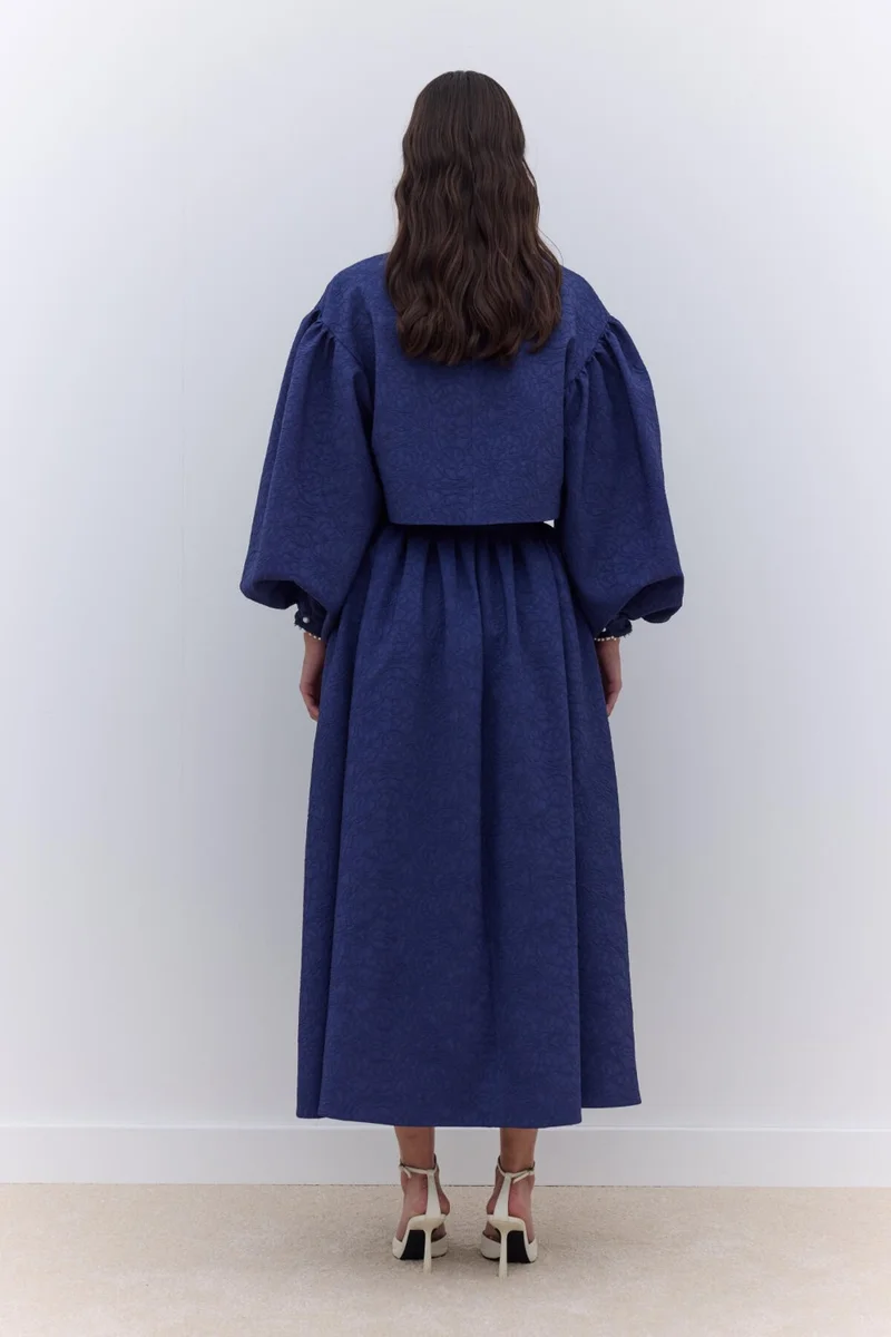Manuka Pearl Detail Evening Blouse Midnight Blue