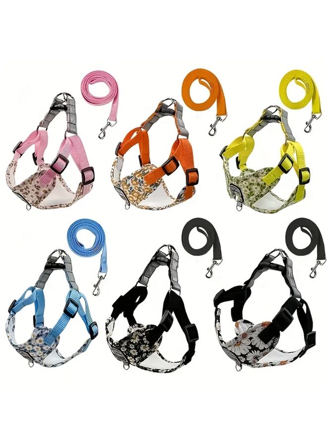 Reflective Dog Harness Set With Leash Printed Design For Small To Medium Dogs Orange Size L Breathable Ideal For Walking - Image 5
