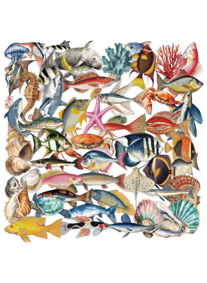 NIBEMINENT 50 Pcs Marine Life Deco Kit Waterproof Stickers, High Definition Printing Bright Colors, Suitable for Laptop Skateboard Luggage Water Bottle Guitar DIY - Image 1