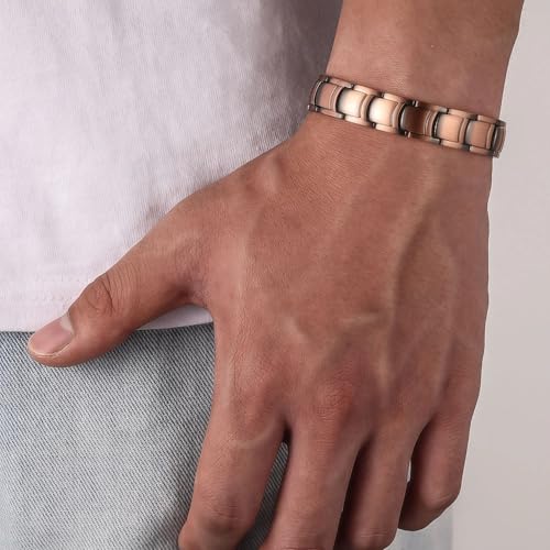 EDMIRIA Pure Copper Magnetic Bracelet for Men | Adjustable Solid Copper Therapy Bracelet for Pain Relief, Arthritis & Wellness | Includes Sizing Tool (Design-6) - Image 3