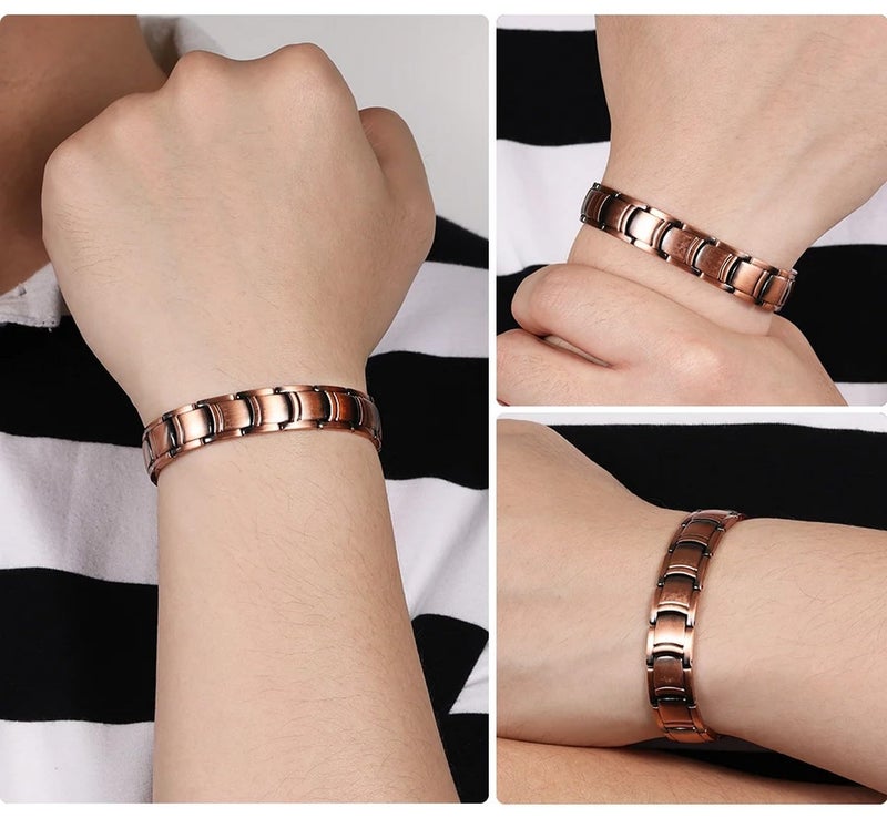 EDMIRIA Pure Copper Magnetic Bracelet for Men | Adjustable Solid Copper Therapy Bracelet for Pain Relief, Arthritis & Wellness | Includes Sizing Tool (Design-6) - Image 2