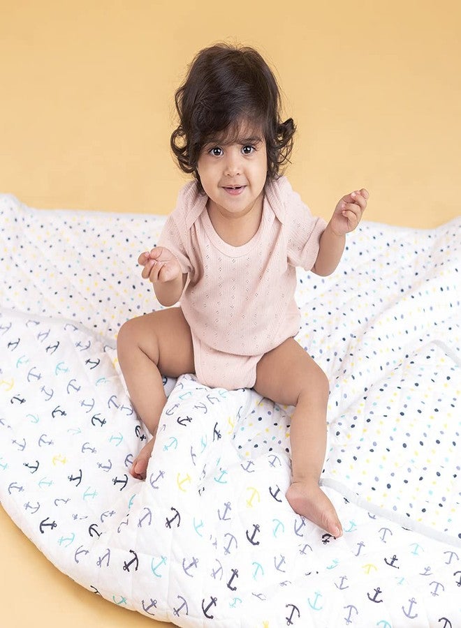 haus & kinder لحاف أطفال قابل للعكس من هاوس آند كيندر، مصنوع من قطن الموسلين 100% بنقشة بحرية | لحاف ناعم، يسمح بمرور الهواء، وخفيف الوزن للأطفال حديثي الولادة والرضع | لطيف على البشرة، مناسب لجميع الفصول، من أساسيات مفروشات الأطفال - Image 1
