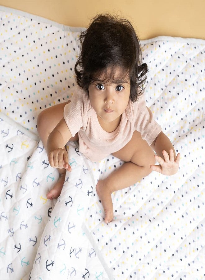 haus & kinder لحاف أطفال قابل للعكس من هاوس آند كيندر، مصنوع من قطن الموسلين 100% بنقشة بحرية | لحاف ناعم، يسمح بمرور الهواء، وخفيف الوزن للأطفال حديثي الولادة والرضع | لطيف على البشرة، مناسب لجميع الفصول، من أساسيات مفروشات الأطفال - Image 3