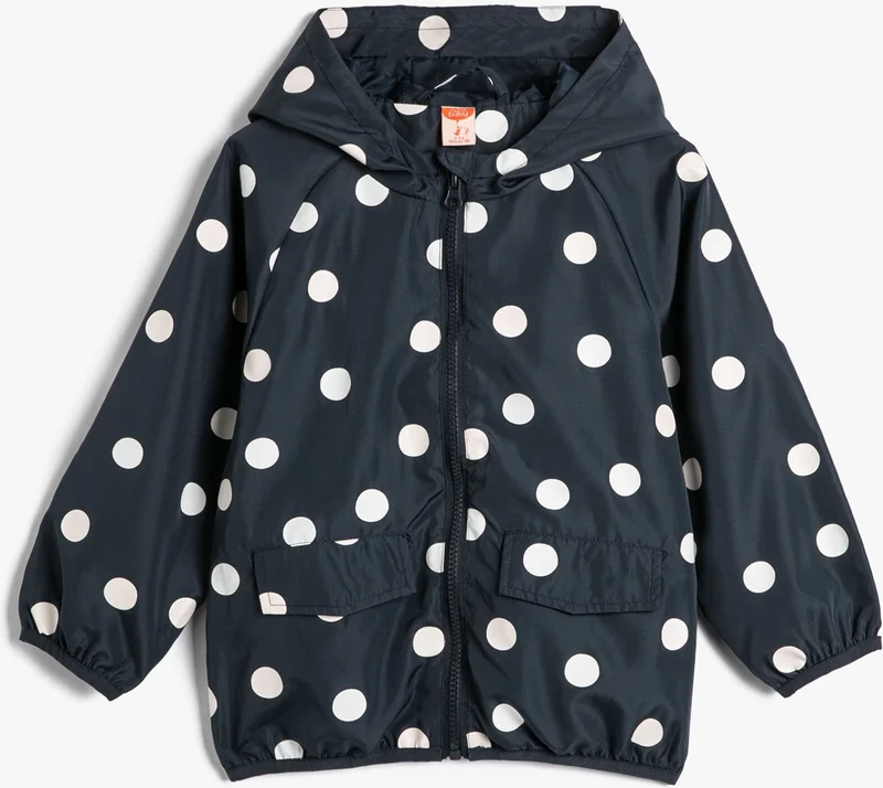 كوتون Polka Dot Hooded Coat with Pocket Detail, Cotton Lining that Changes Color in Water