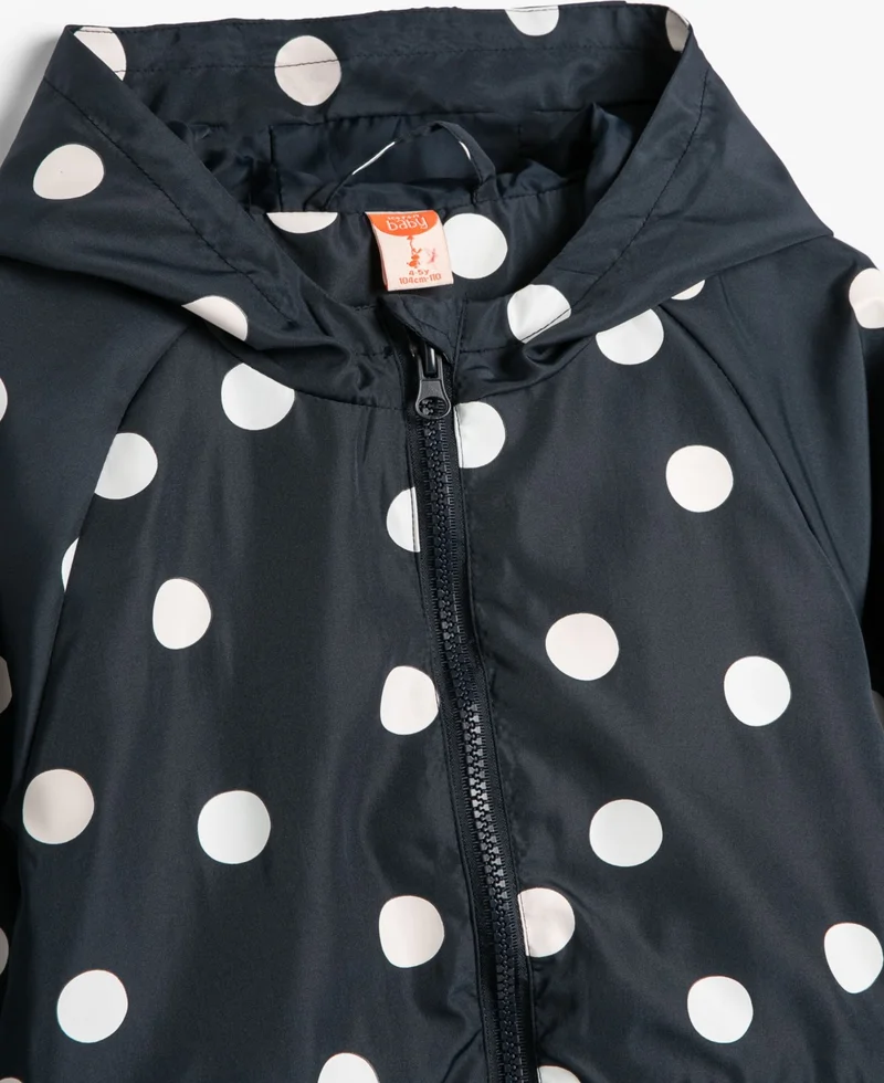 كوتون Polka Dot Hooded Coat with Pocket Detail, Cotton Lining that Changes Color in Water