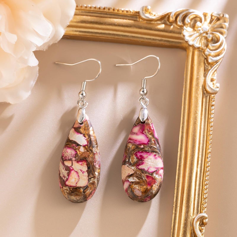 HAISWET Stone Drop Earrings for Women Teardrop Rose Red Dangle Drop Earrings - Image 3