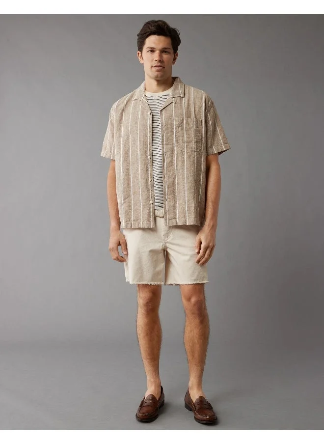امريكان ايجل AE Linen-Blend Striped Button-Up Poolside Shirt