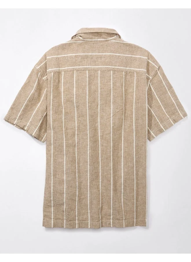 امريكان ايجل AE Linen-Blend Striped Button-Up Poolside Shirt