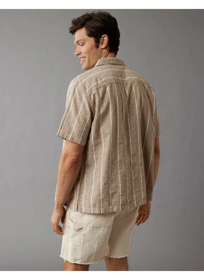 امريكان ايجل AE Linen-Blend Striped Button-Up Poolside Shirt