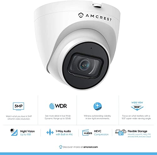 Amcrest 5MP POE Security Camera System Outdoor, 8CH POE NVR, 4pcs 5MP Turret Cameras, IP67 Metal Turret IP Cameras, Built in Mic, Pre-Installed 2TB Hard Drive, NV4108E-IP5M-T1179EW4-2TB - Image 5