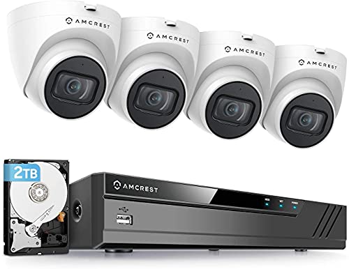 Amcrest 5MP POE Security Camera System Outdoor, 8CH POE NVR, 4pcs 5MP Turret Cameras, IP67 Metal Turret IP Cameras, Built in Mic, Pre-Installed 2TB Hard Drive, NV4108E-IP5M-T1179EW4-2TB - Image 1