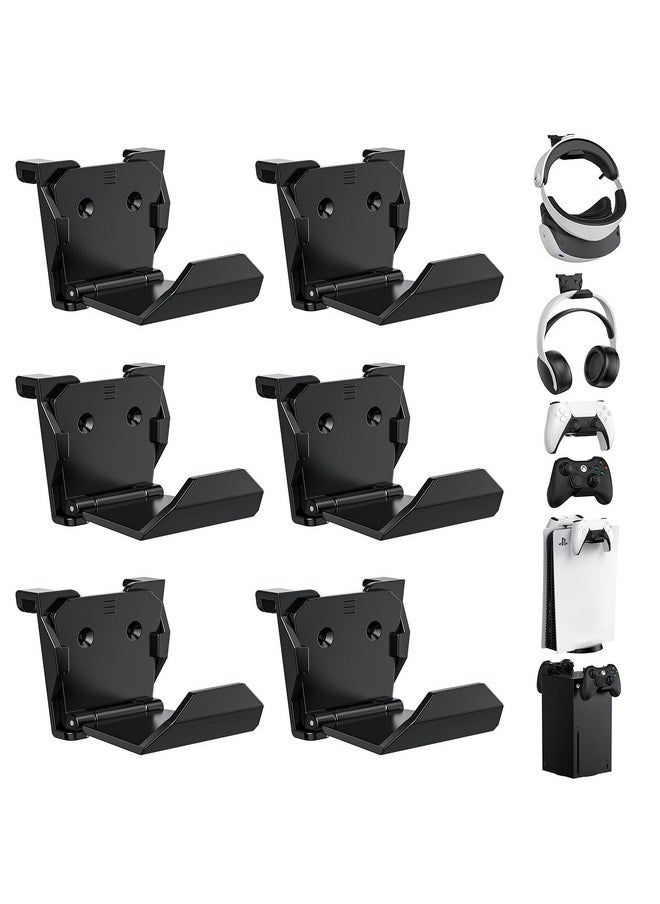 KUNSLUCK - 6 Pack Controller Wall Mount For Ps5, Xbox, Switch Controller, Wall Mount Stand For Controller&Headset, Adhesive/Screws Installation (Black) - Image 1