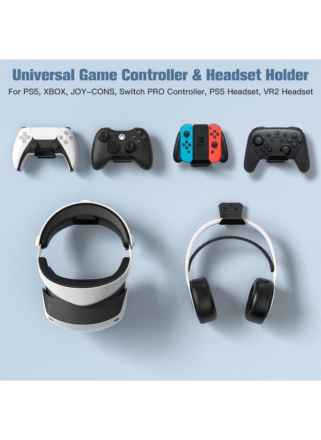 KUNSLUCK - 6 Pack Controller Wall Mount For Ps5, Xbox, Switch Controller, Wall Mount Stand For Controller&Headset, Adhesive/Screws Installation (Black) - Image 1