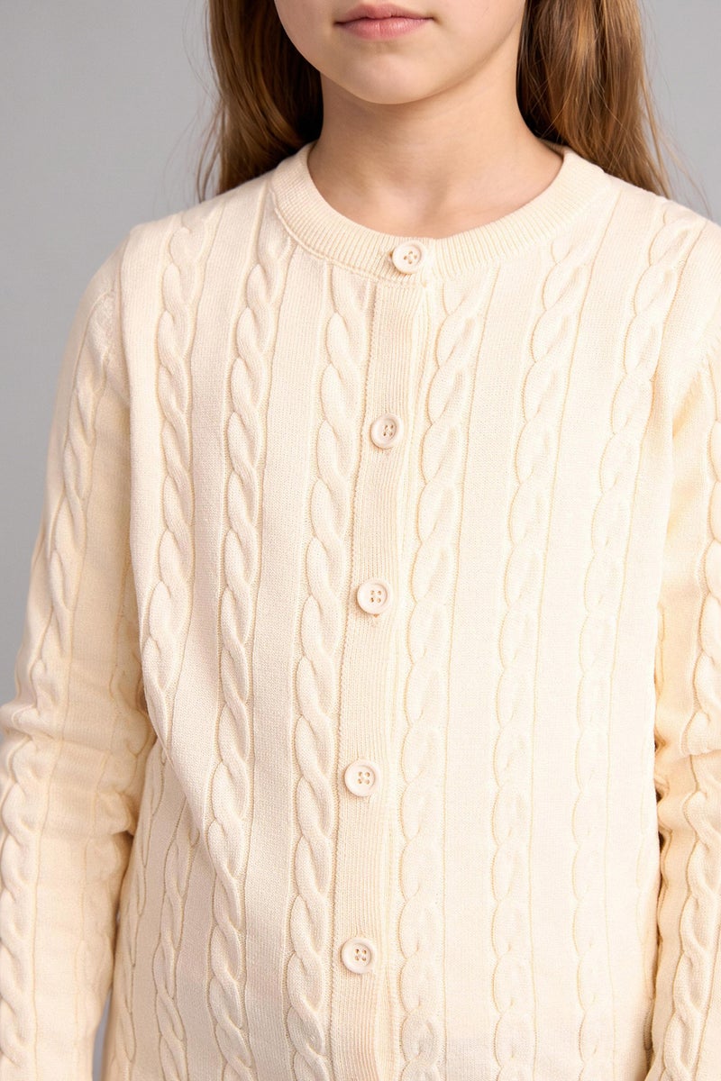 DeFacto Beige Girl Regular Fit Crew Neck Cardigan Casual - Image 4
