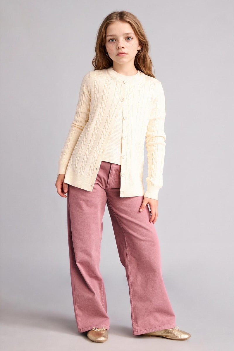DeFacto Beige Girl Regular Fit Crew Neck Cardigan Casual - Image 2